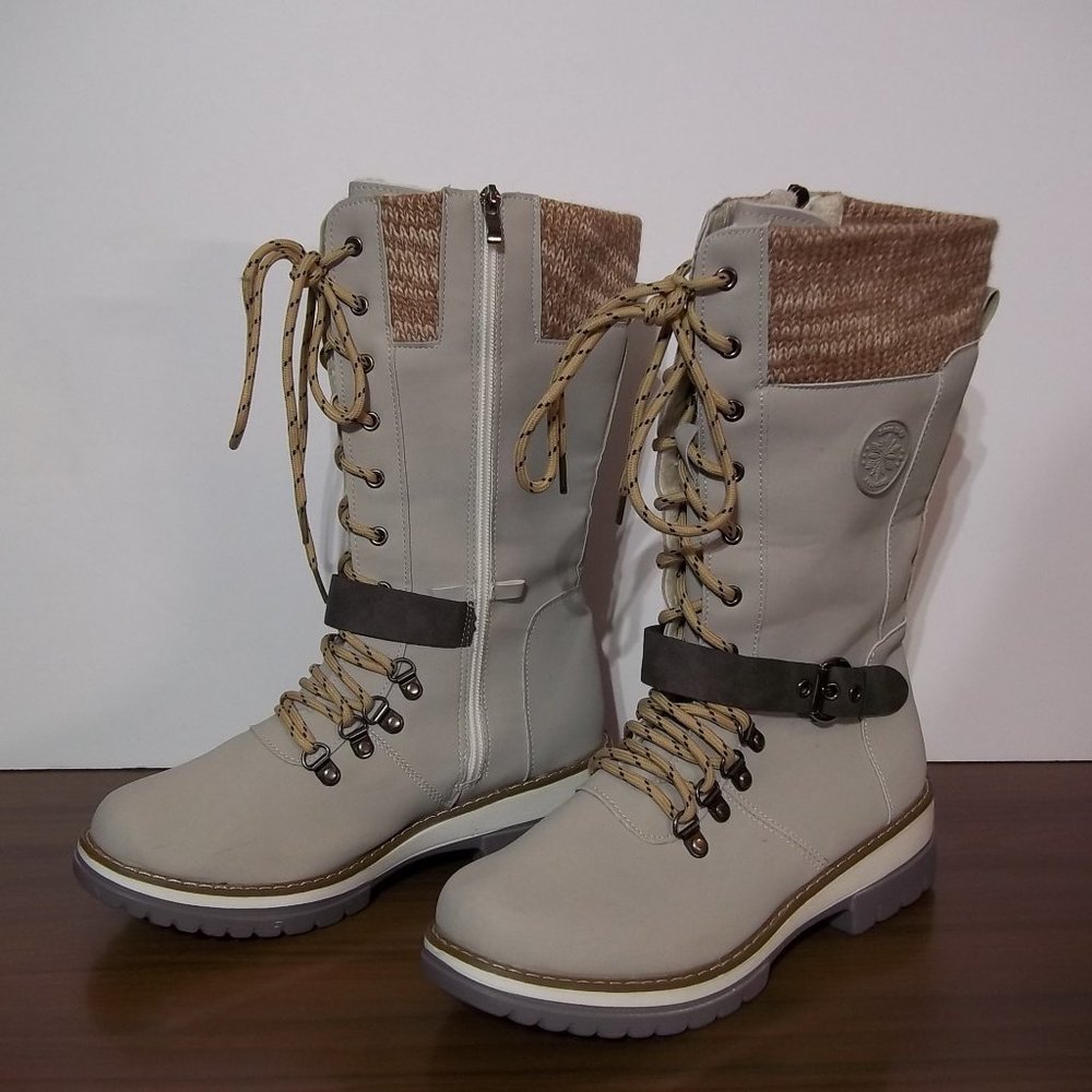 NEW - Oh! Chics - Ladies - grey/tan - mid-calf - winter boots - size 9